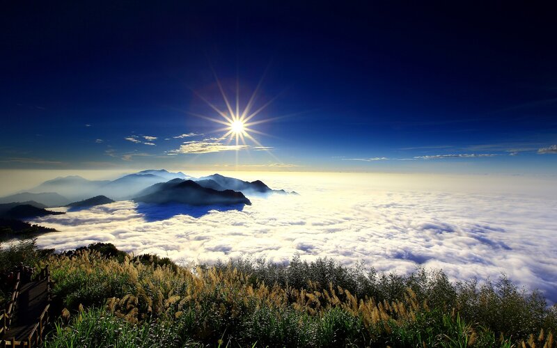 Sunrise over Mountain Clouds — Blue, Serene, Morning
