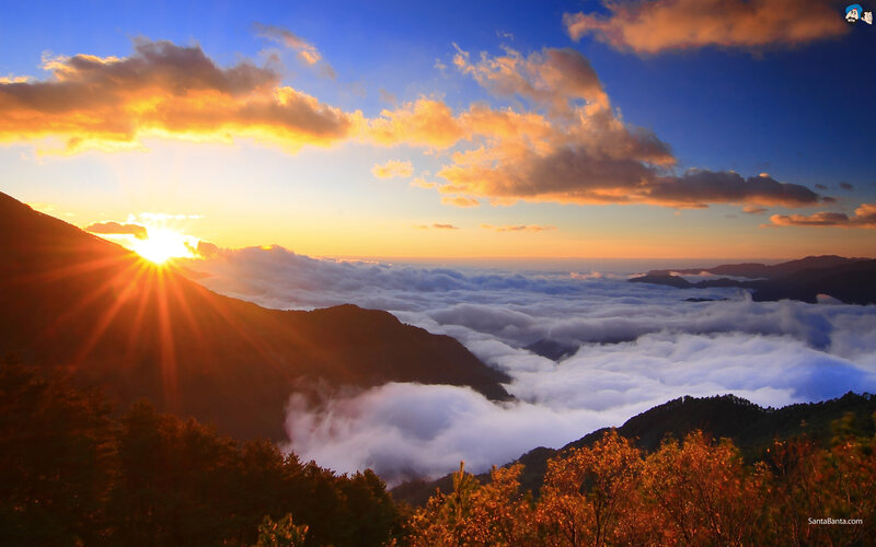 Sunrise over Mountain Clouds — Blue, Serene, Photograph