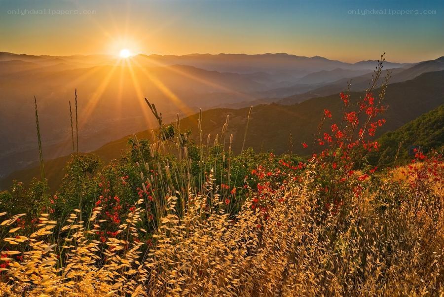 Sunrise over mountain hills