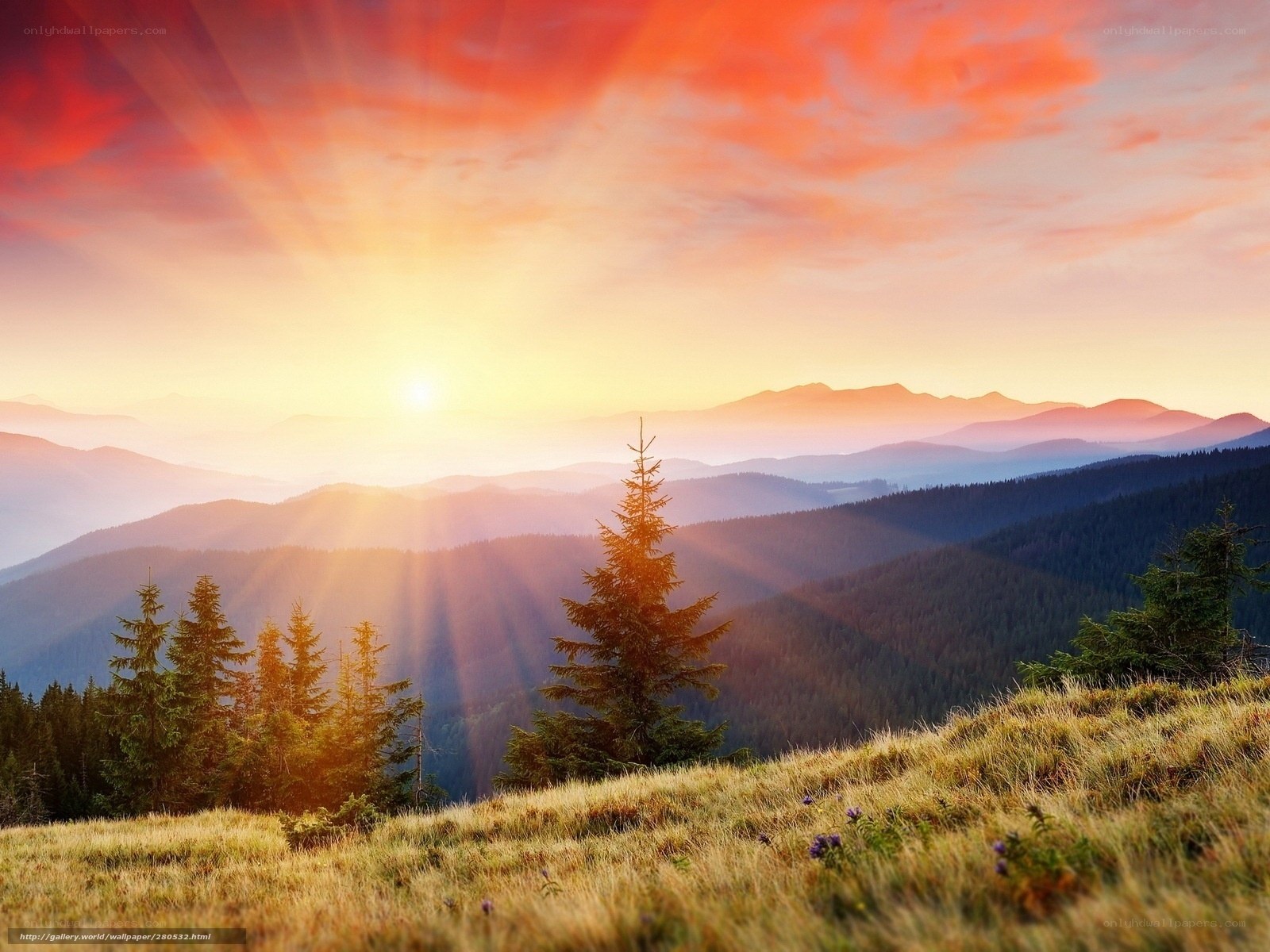 Sunrise over mountain hills