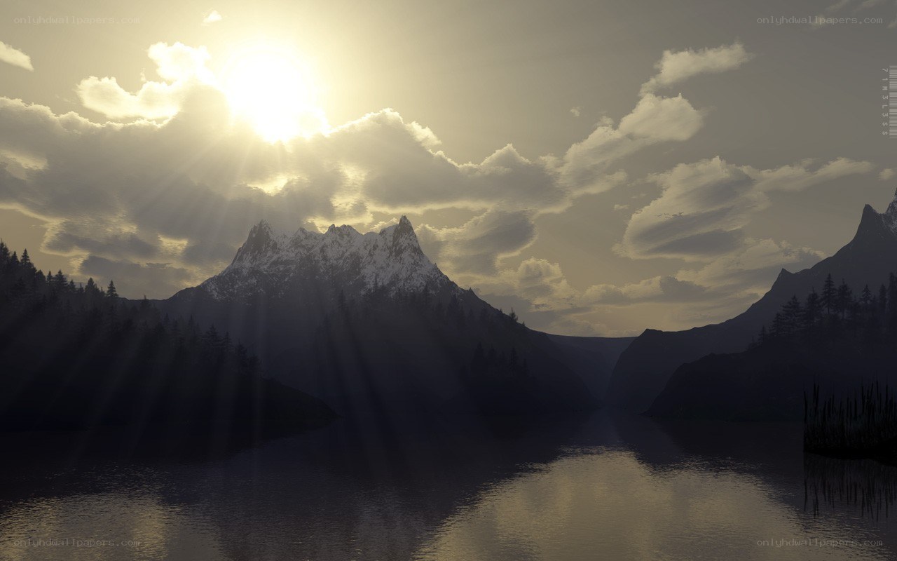 Sunrise over mountain lake