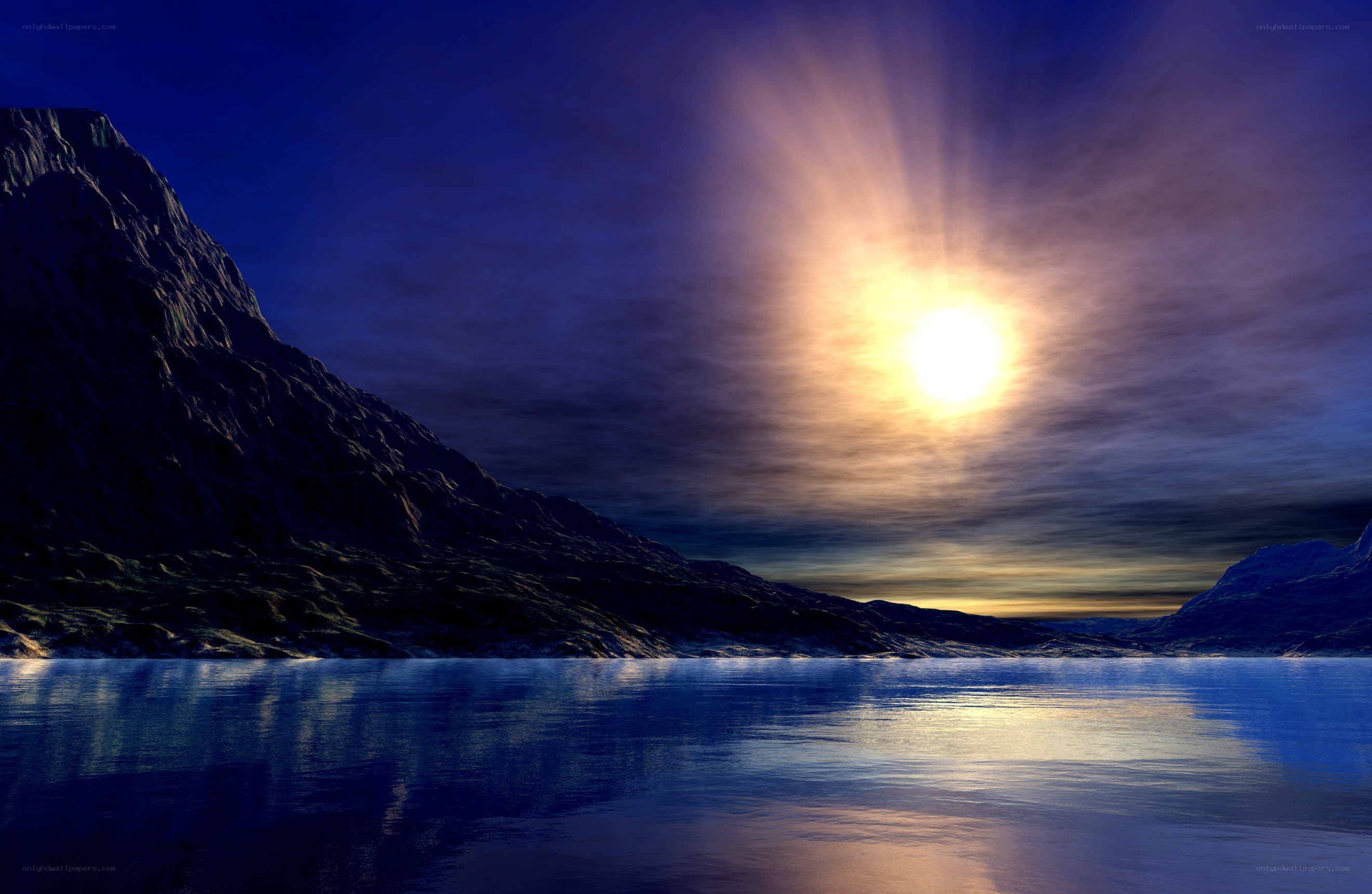 Sunrise over mountain lake