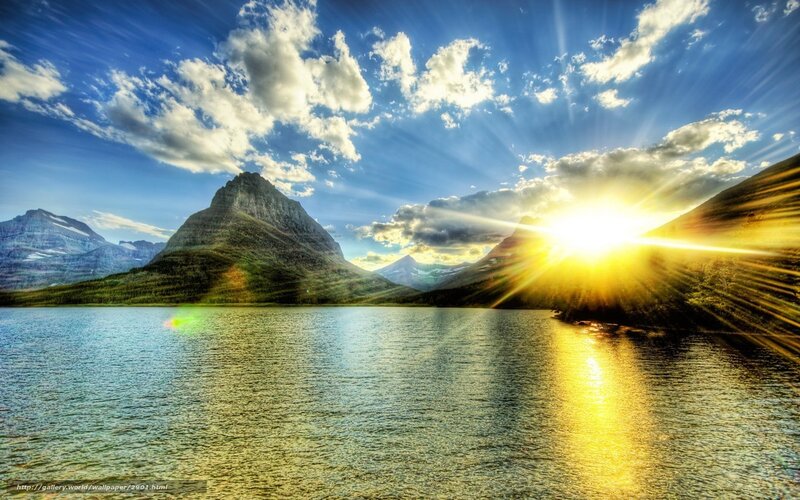 Sunrise over mountain lake