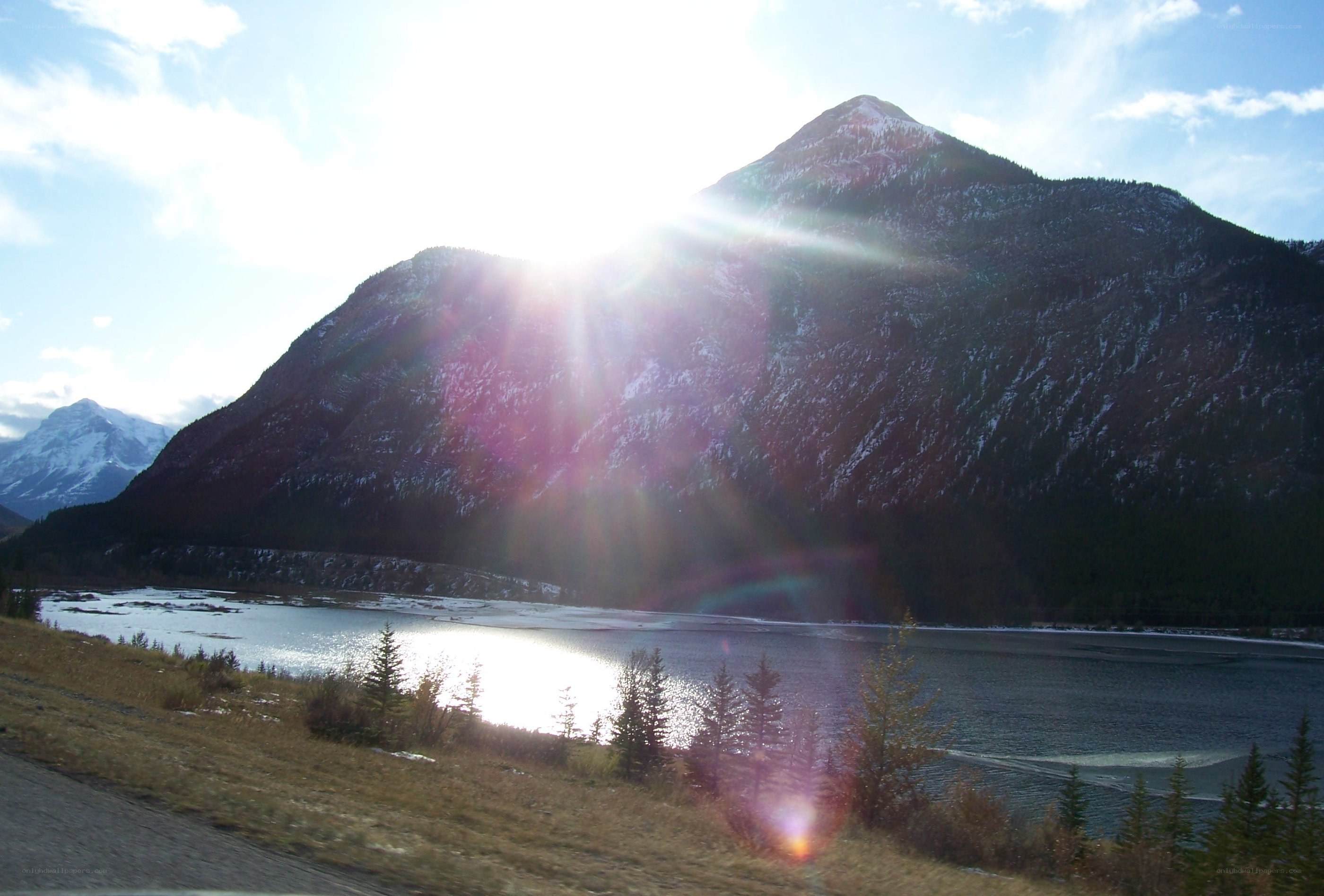 Sunrise over mountain lake