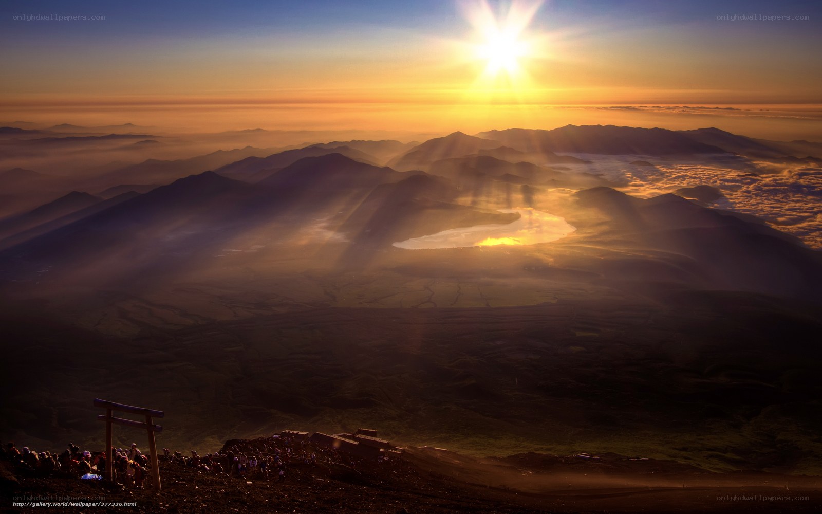 Sunrise over mountain lake