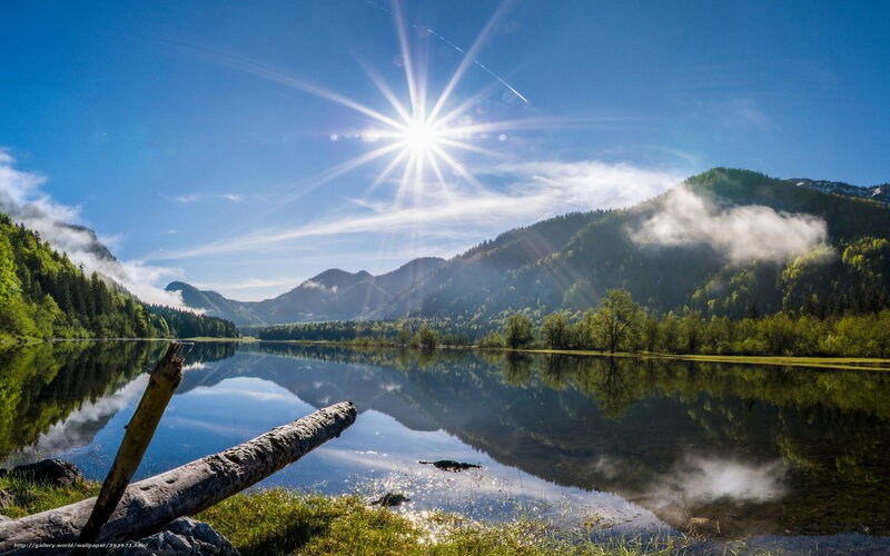 Sunrise over Mountain Lake — Blue, Serene, Morning, Photograph, Mountains