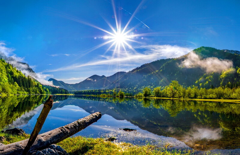 Sunrise over Mountain Lake — Blue, Serene