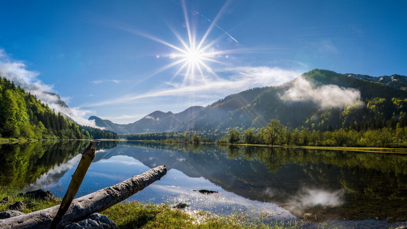 Sunrise over Mountain Lake — Blue