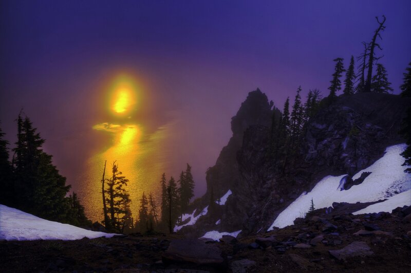 Sunrise over Mountain Lake — Purple