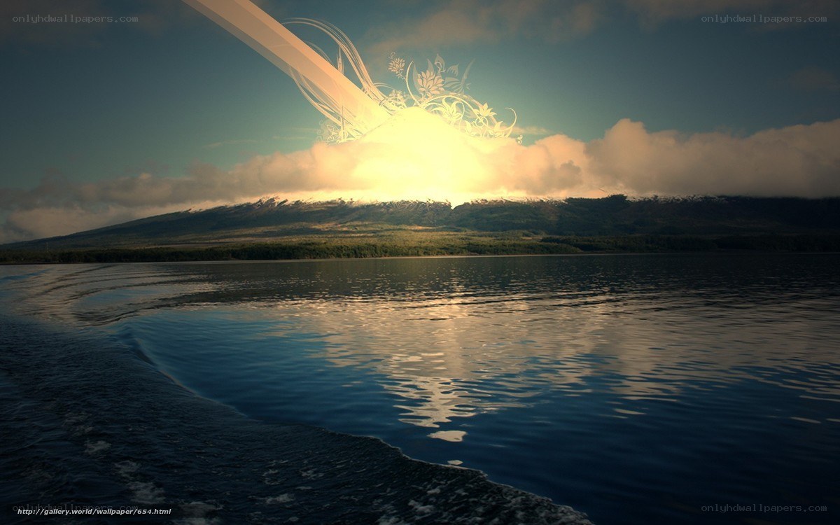 Sunrise over mountain lake