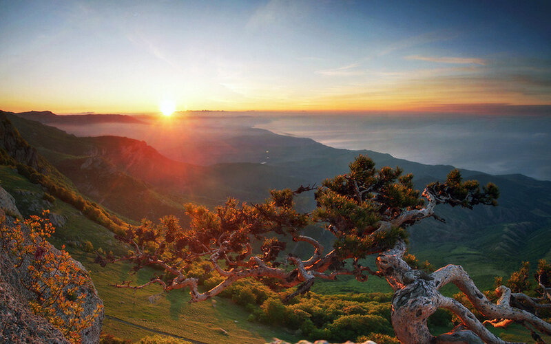 Sunrise over mountain landscape