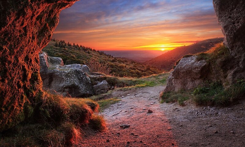 Sunrise over Mountain Path — Orange