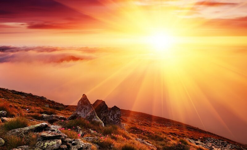 Sunrise over Mountain Peak — Orange