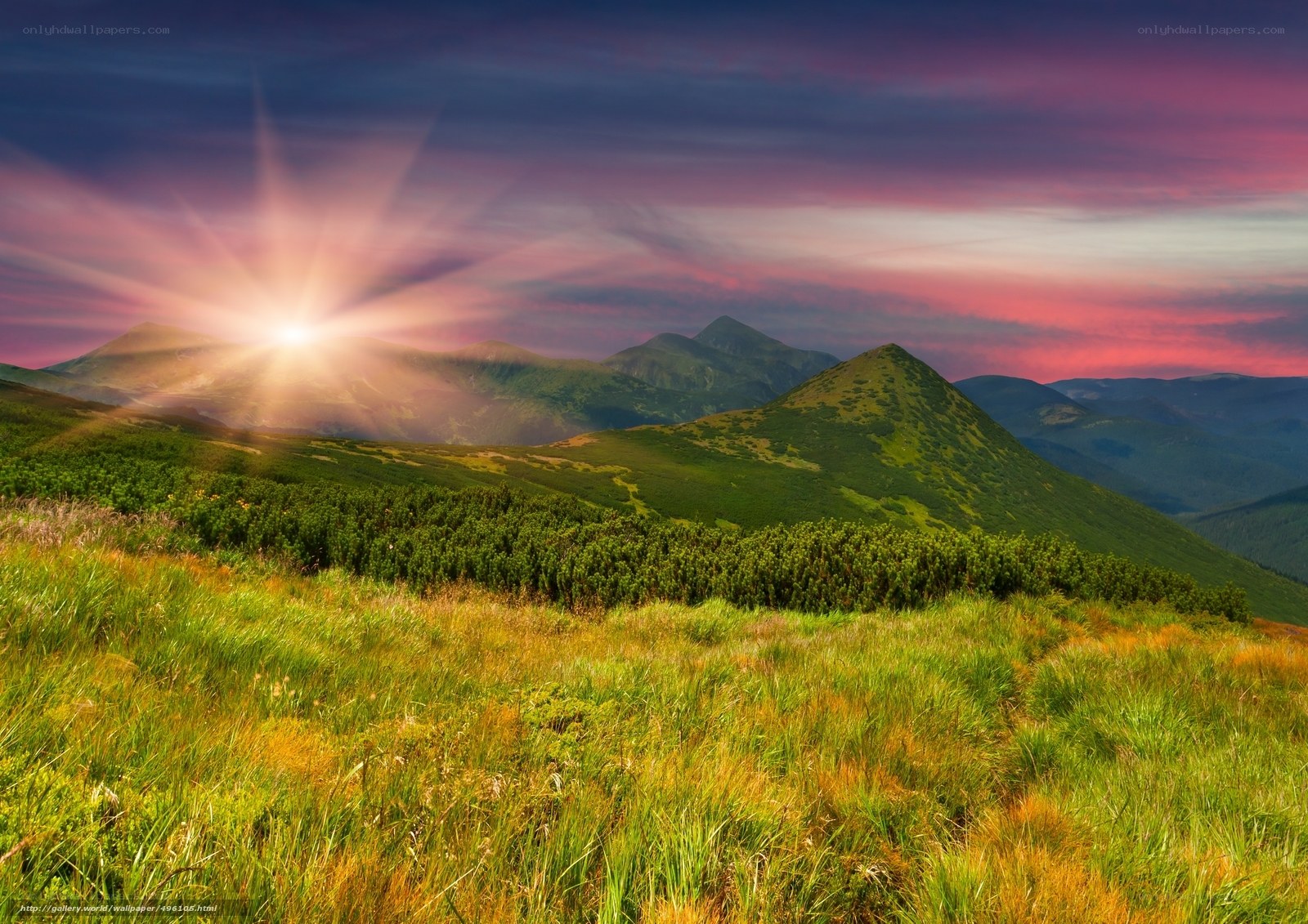 Sunrise over mountain peaks