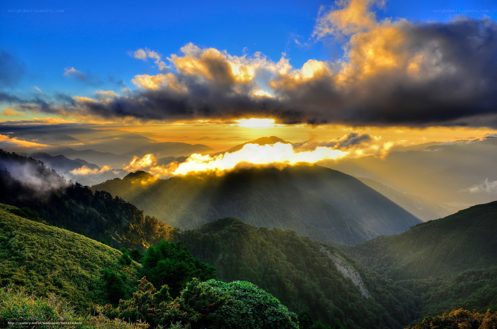 Sunrise over mountain peaks