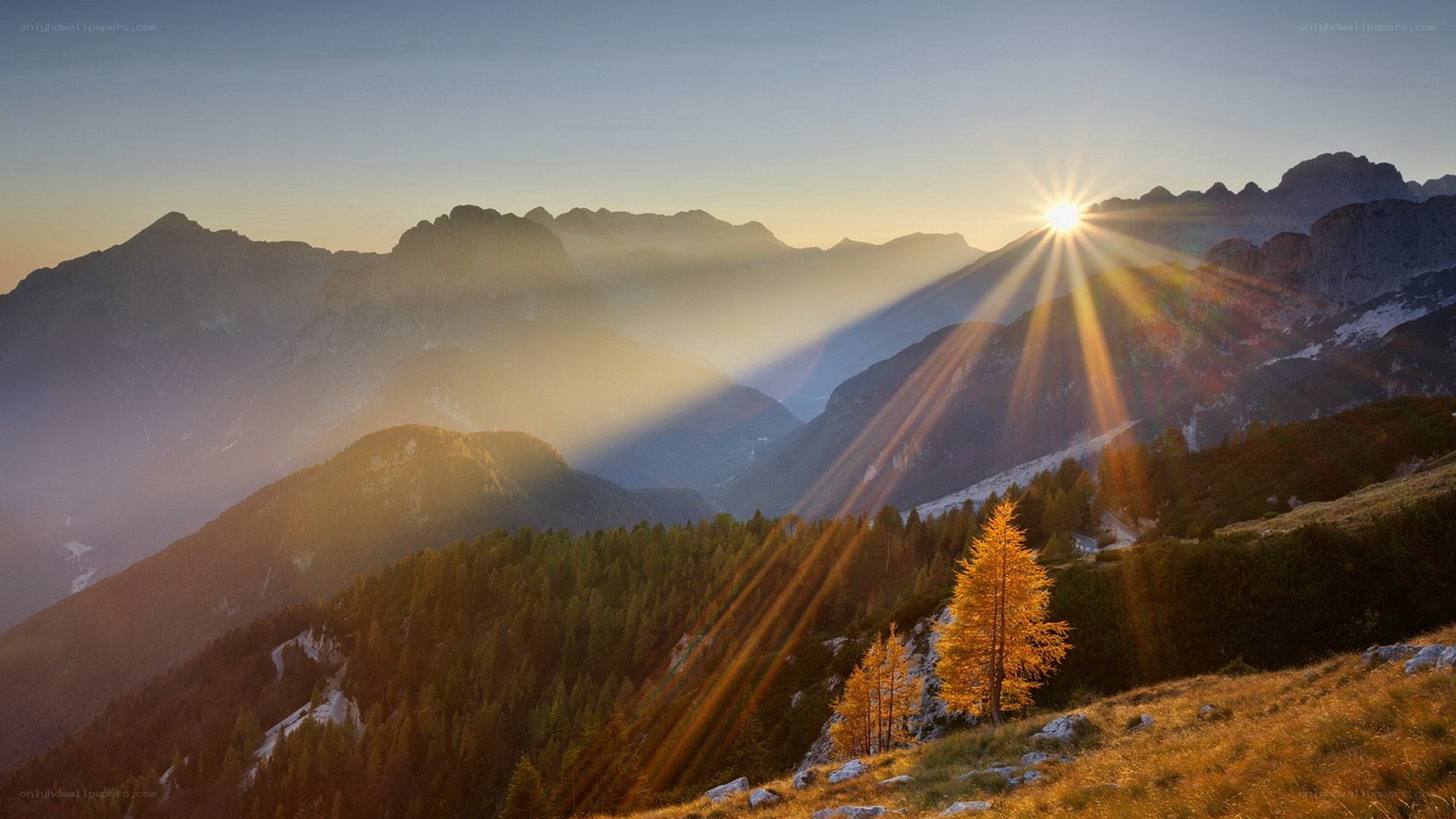 Sunrise over mountain peaks