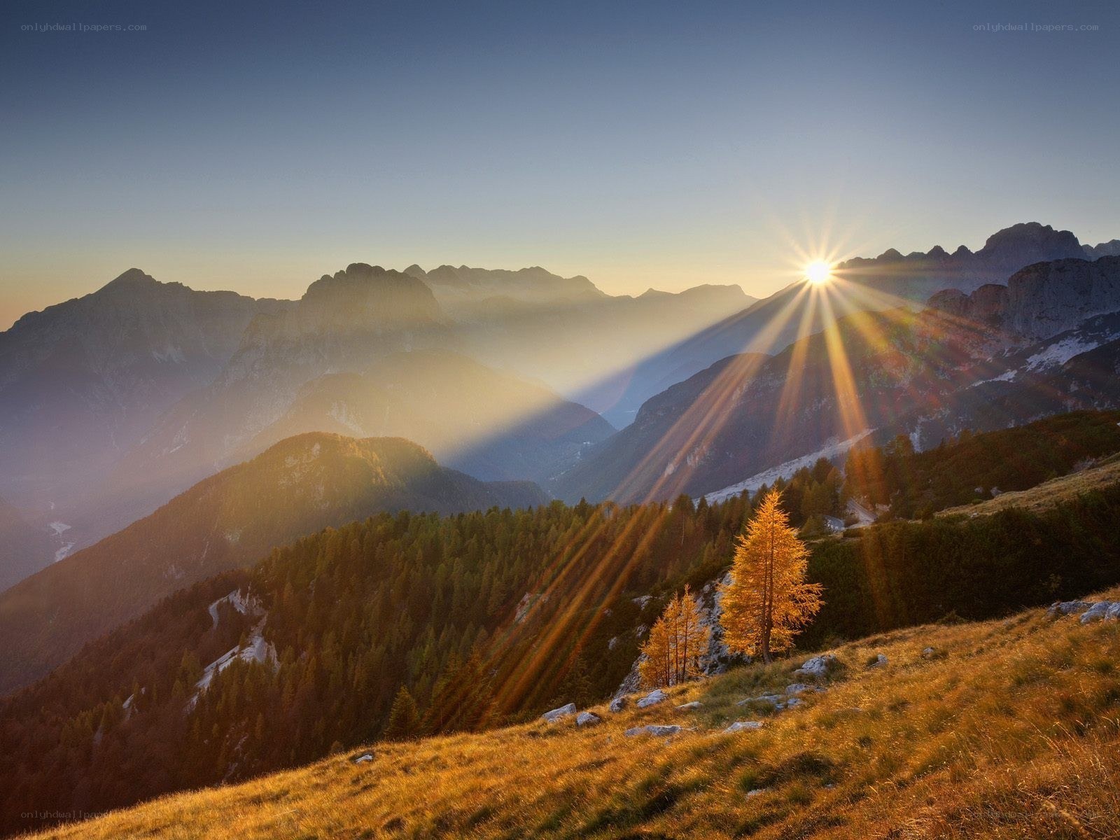 Sunrise over mountain peaks