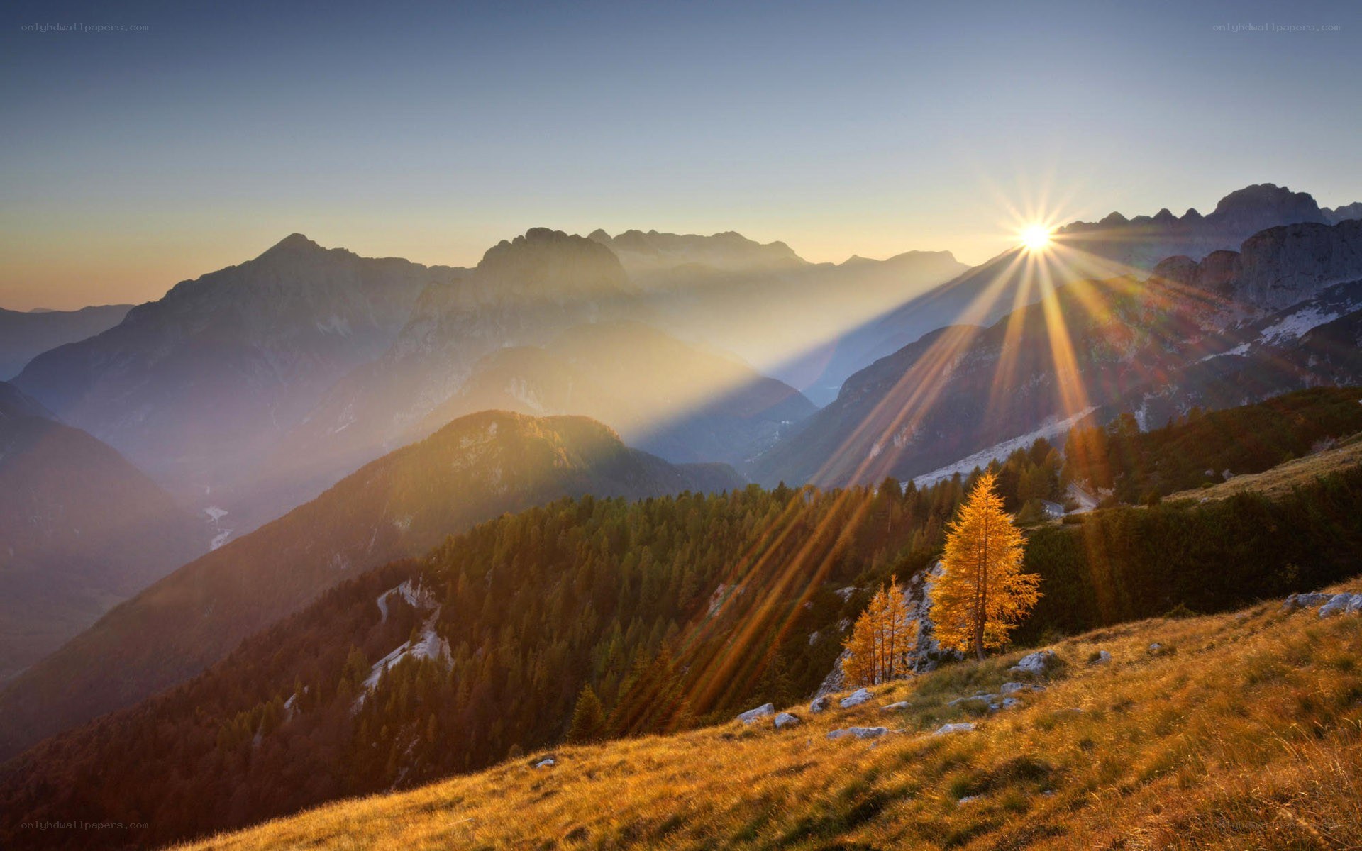 Sunrise over mountain peaks