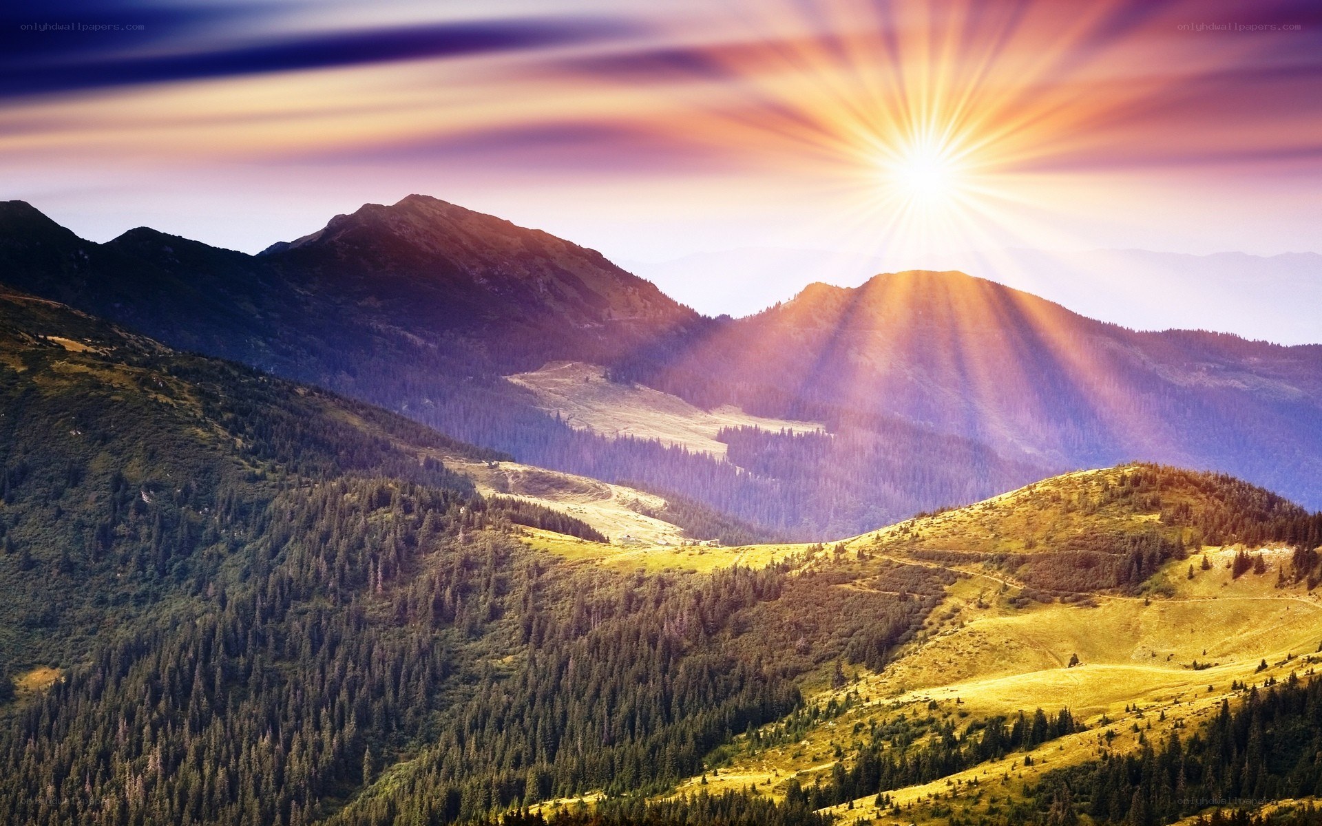 Sunrise over mountain peaks