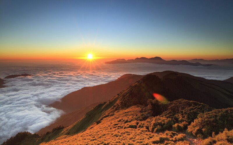 Sunrise over mountain peaks