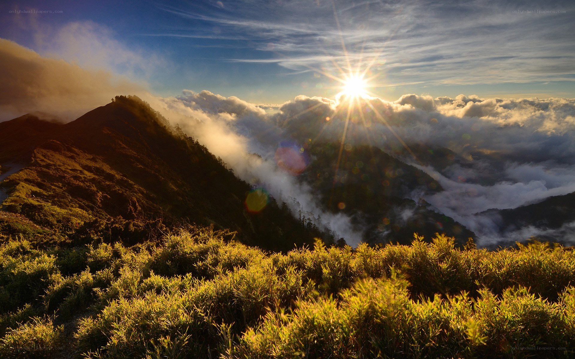 Sunrise over mountain peaks