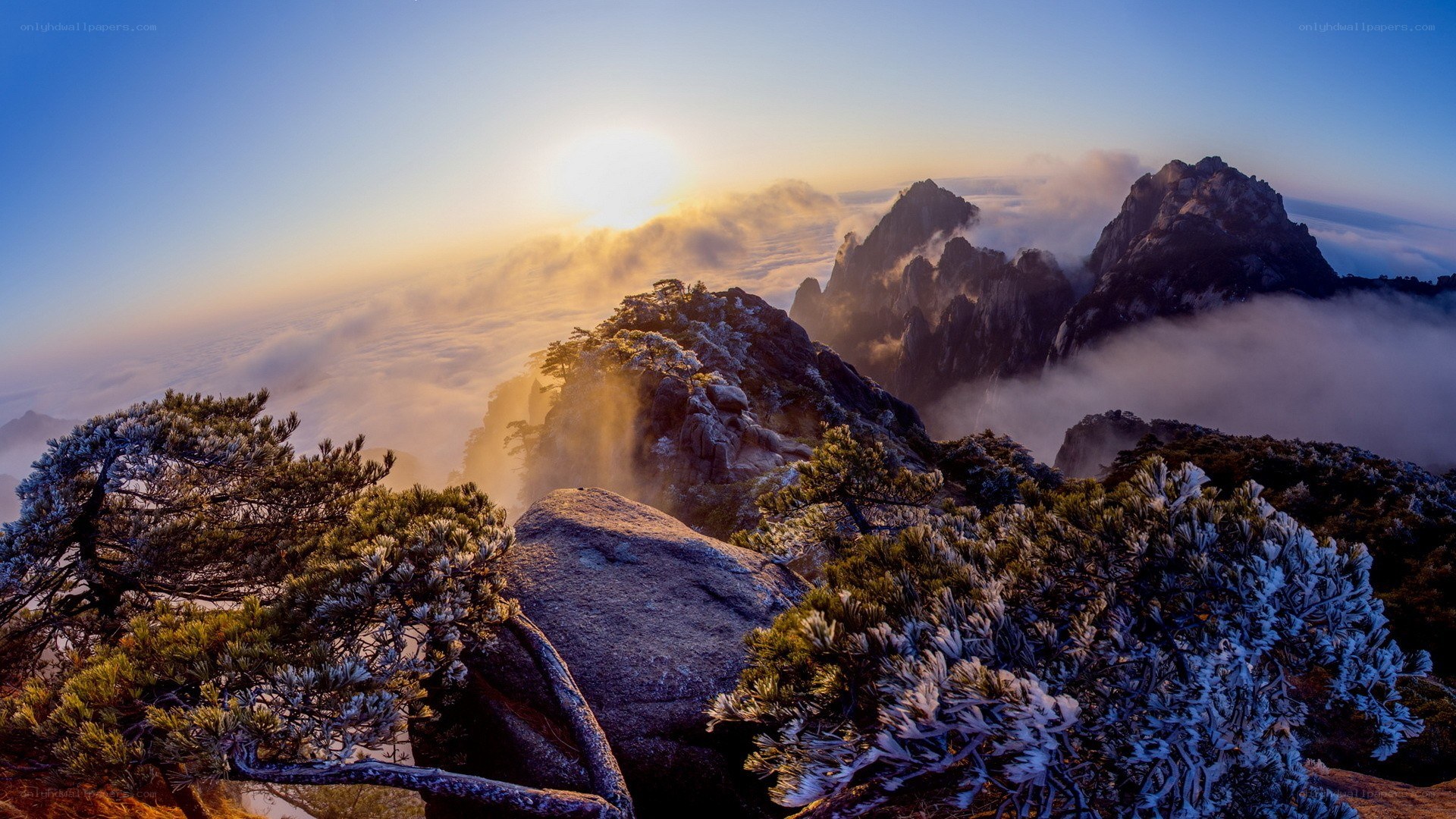 Sunrise over mountain peaks