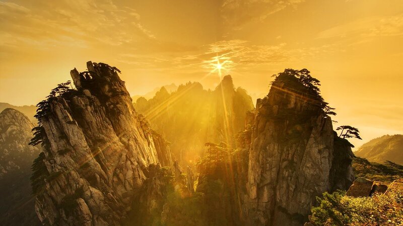 Sunrise over mountain peaks