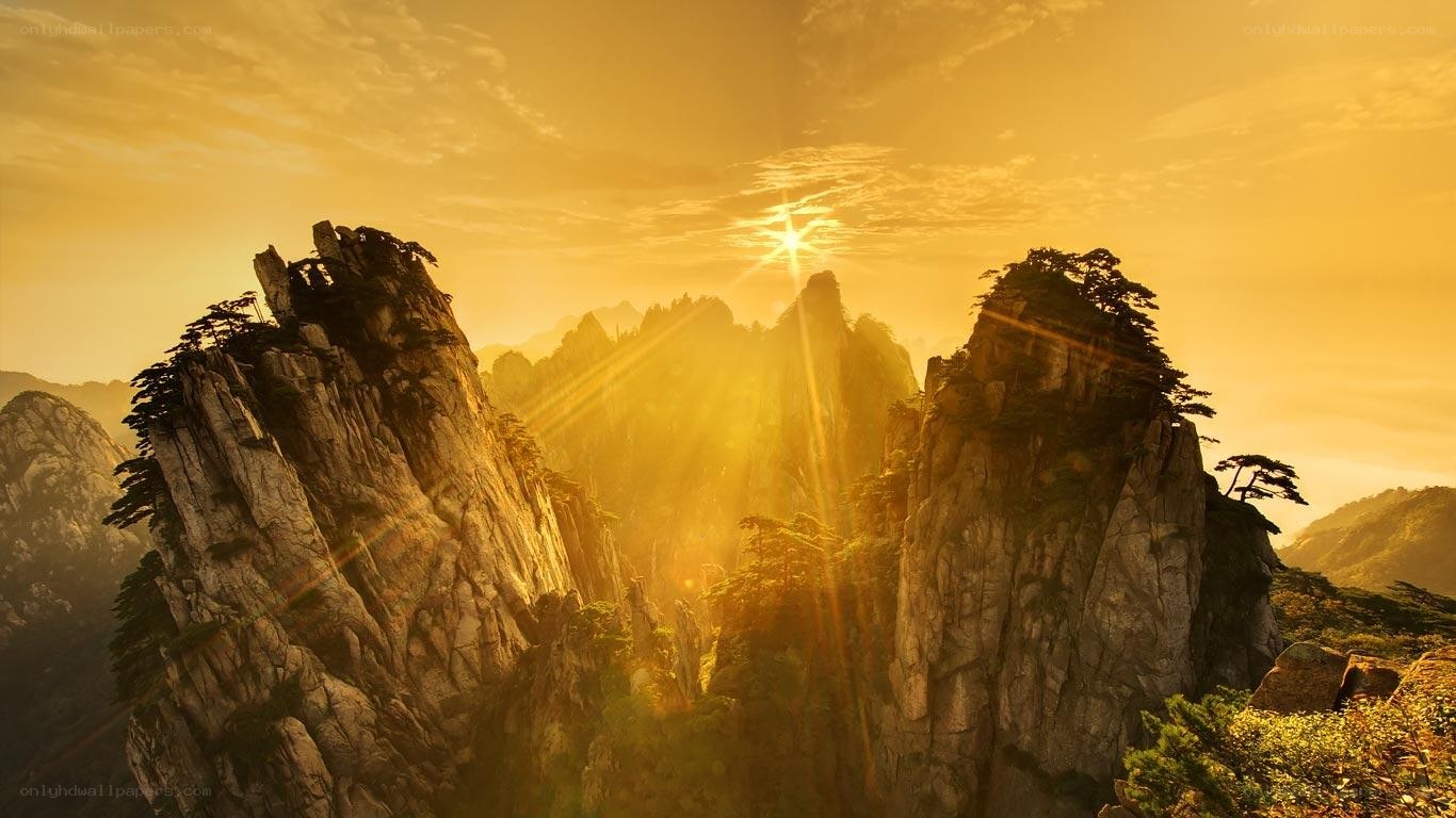 Sunrise over mountain peaks