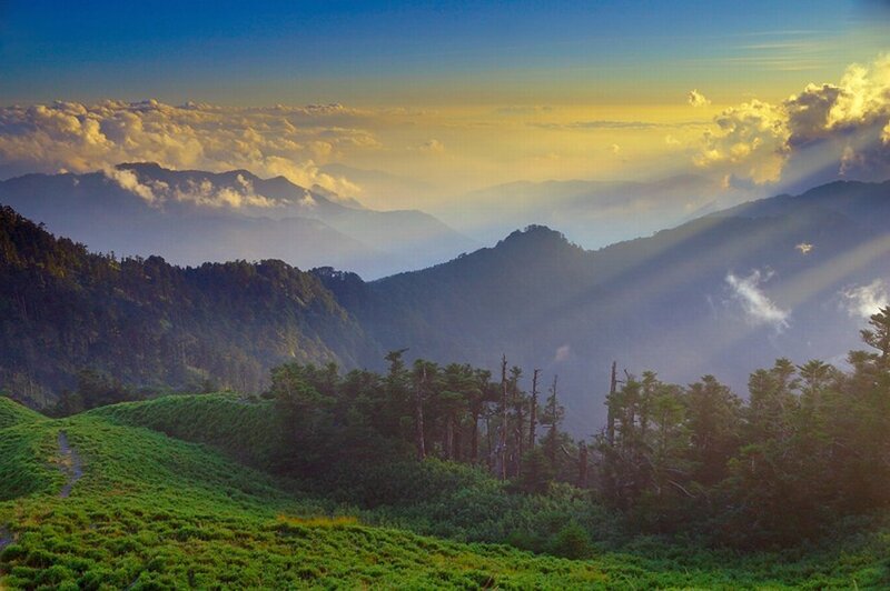 Sunrise over mountain peaks