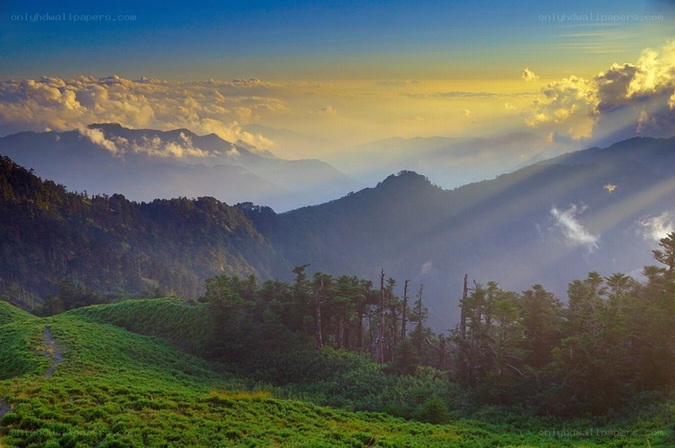 Sunrise over mountain peaks