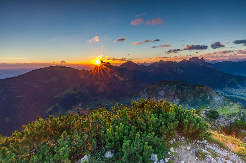 Sunrise over Mountain Peaks — Blue, Serene