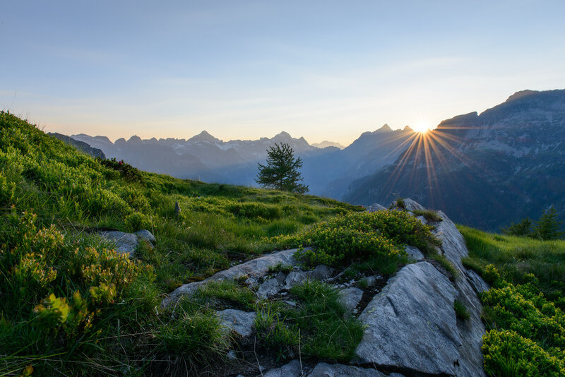 Sunrise over Mountain Peaks — Green