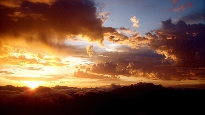 Sunrise over Mountain Peaks — Orange, Dramatic