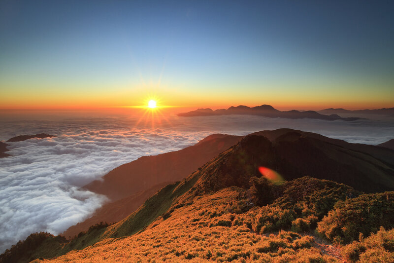 Sunrise over Mountain Peaks — Orange, Serene