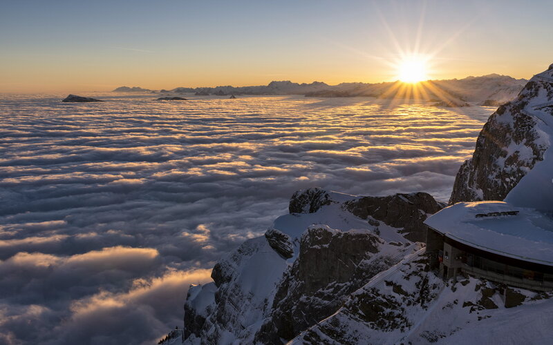 Sunrise over Mountain Peaks — White