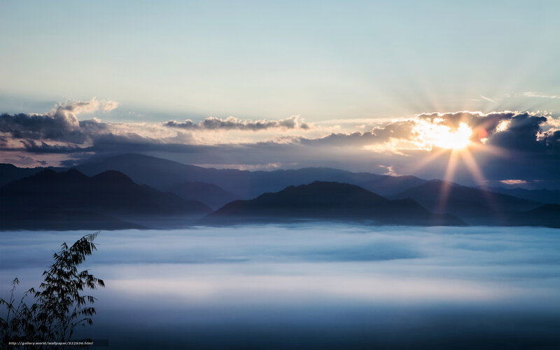 Sunrise over Mountain Range — Blue, Serene, Photograph, Mountains