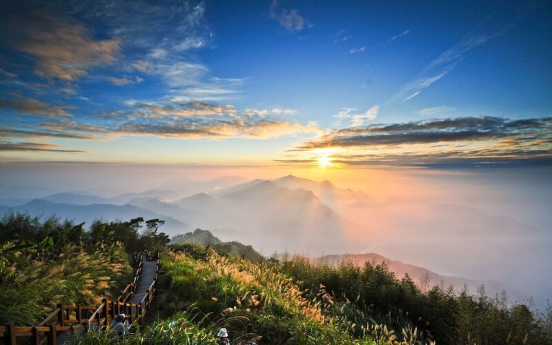 Sunrise over Mountain Range — Blue, Serene, Photograph
