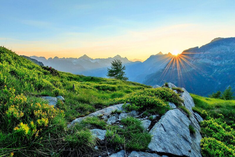 Sunrise over Mountain Range — Green