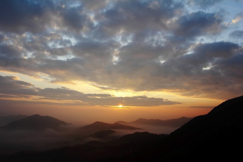 Sunrise over Mountain Range — Orange, Serene, Photograph