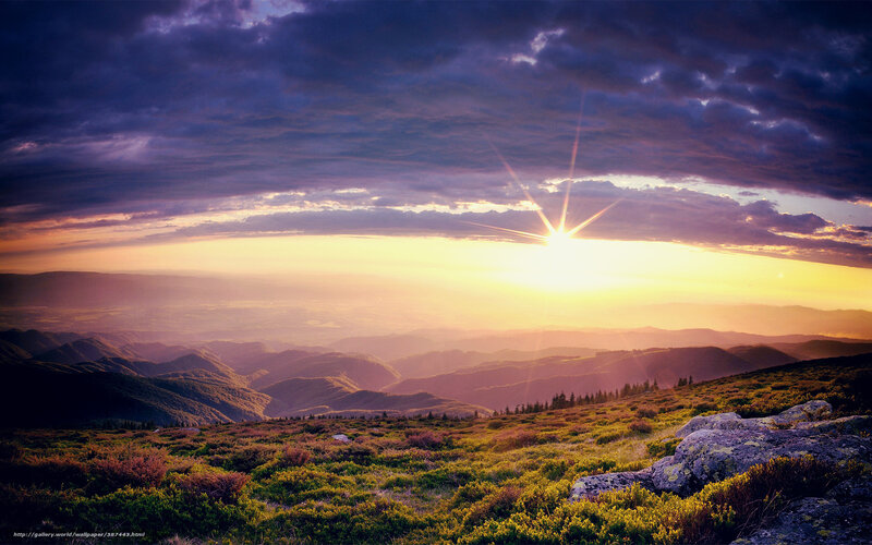 Sunrise over Mountain Range — Purple, Dramatic, Sunset