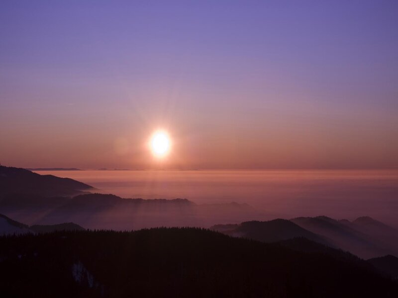 Sunrise over Mountain Range — Purple, Serene