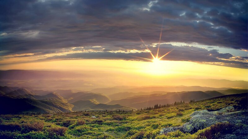 Sunrise over Mountain Range — Yellow, Dramatic, Photograph