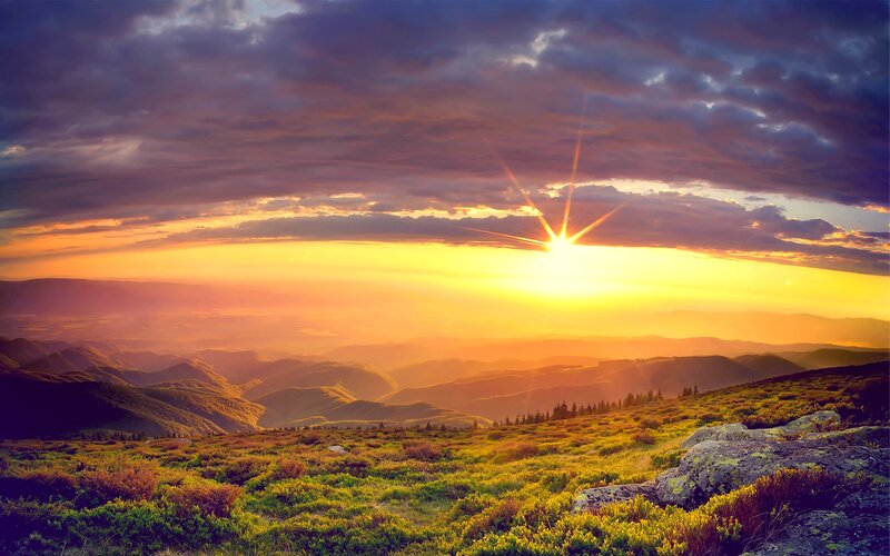 Sunrise over Mountain Range — Yellow, Dramatic