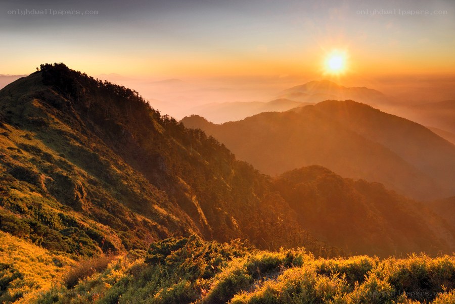 Sunrise over mountain ridges