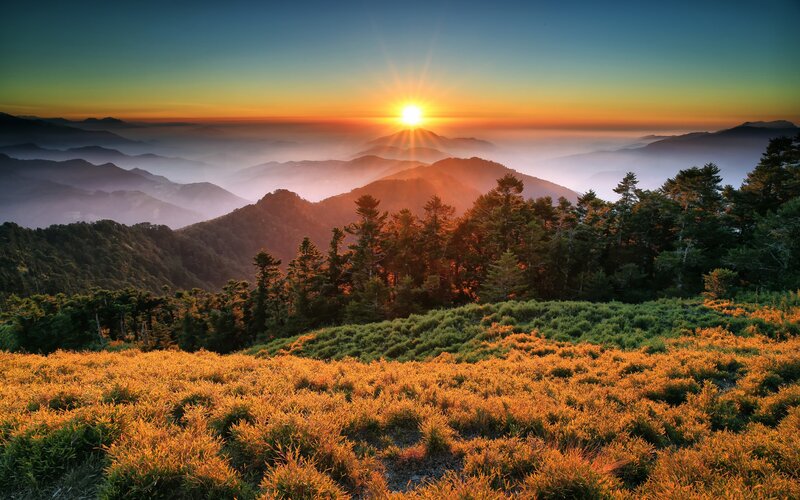 Sunrise over Mountain Ridges — Orange
