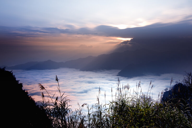 Sunrise over mountain sea of clouds