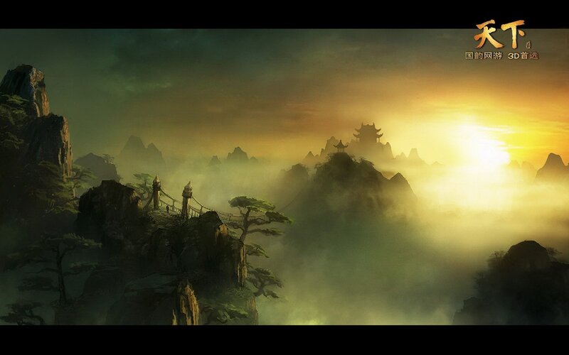 Sunrise over mountain temple
