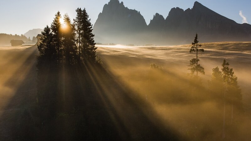 Sunrise over Mountain Valley — Gold, Serene, Photograph, Mountains