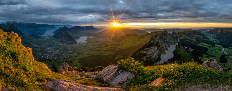 Sunrise over Mountain Valley — Green, Dramatic