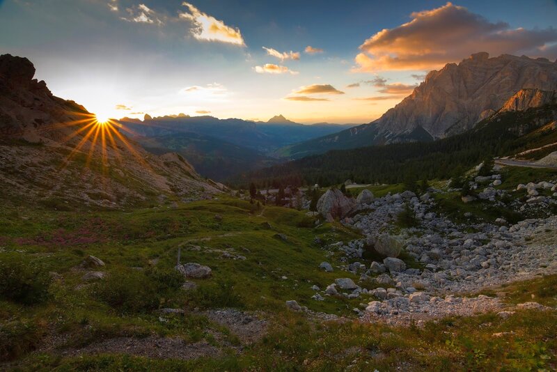 Sunrise over Mountain Valley — Green, Serene, Photograph